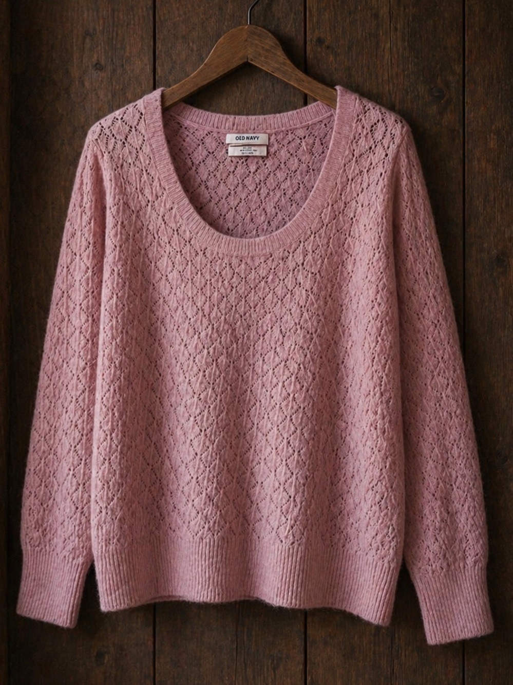 Old Navy Open Knit Wool Blend Sweater Pink XL Feminine Cottagecore Girly Office